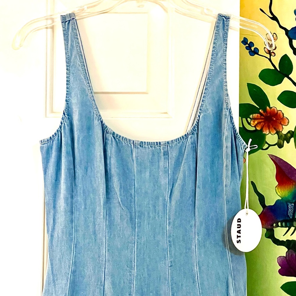 NWOT Staud Wells Midi Dress Light Wash Denim 🌟Rare Find🌟 - Picture 11 of 16